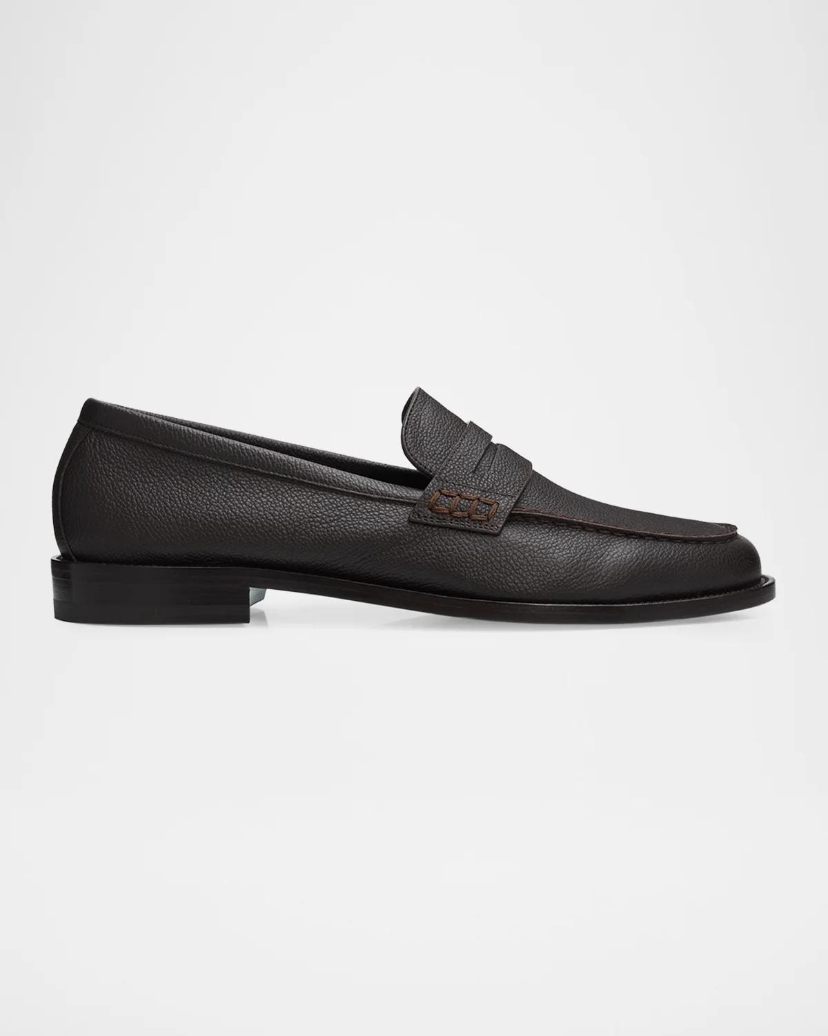 Manolo Blahnik Men's Perry Grained Leather Penny Loafers