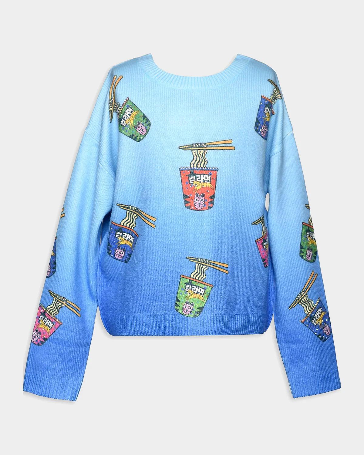 Girl & apos;s Noodle-Print Knit Sweater, Size 4-14