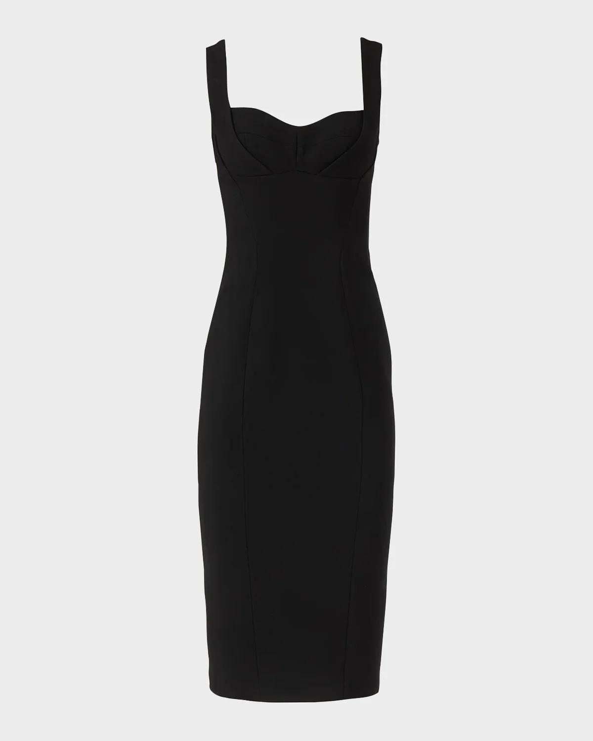 Costarellos Avera Sculpted Crepe Sleeveless Midi Dress In Black
