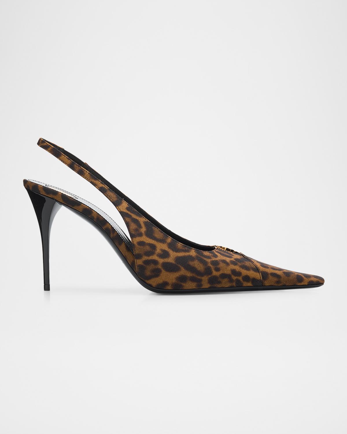 90mm YSL Leopard Grosgrain Slingback Pumps