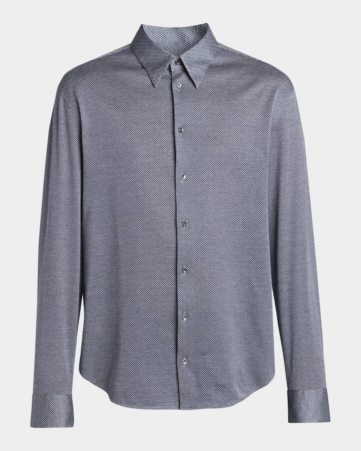 Giorgio Armani Men's Cotton Micro-Geometric Sport Shirt