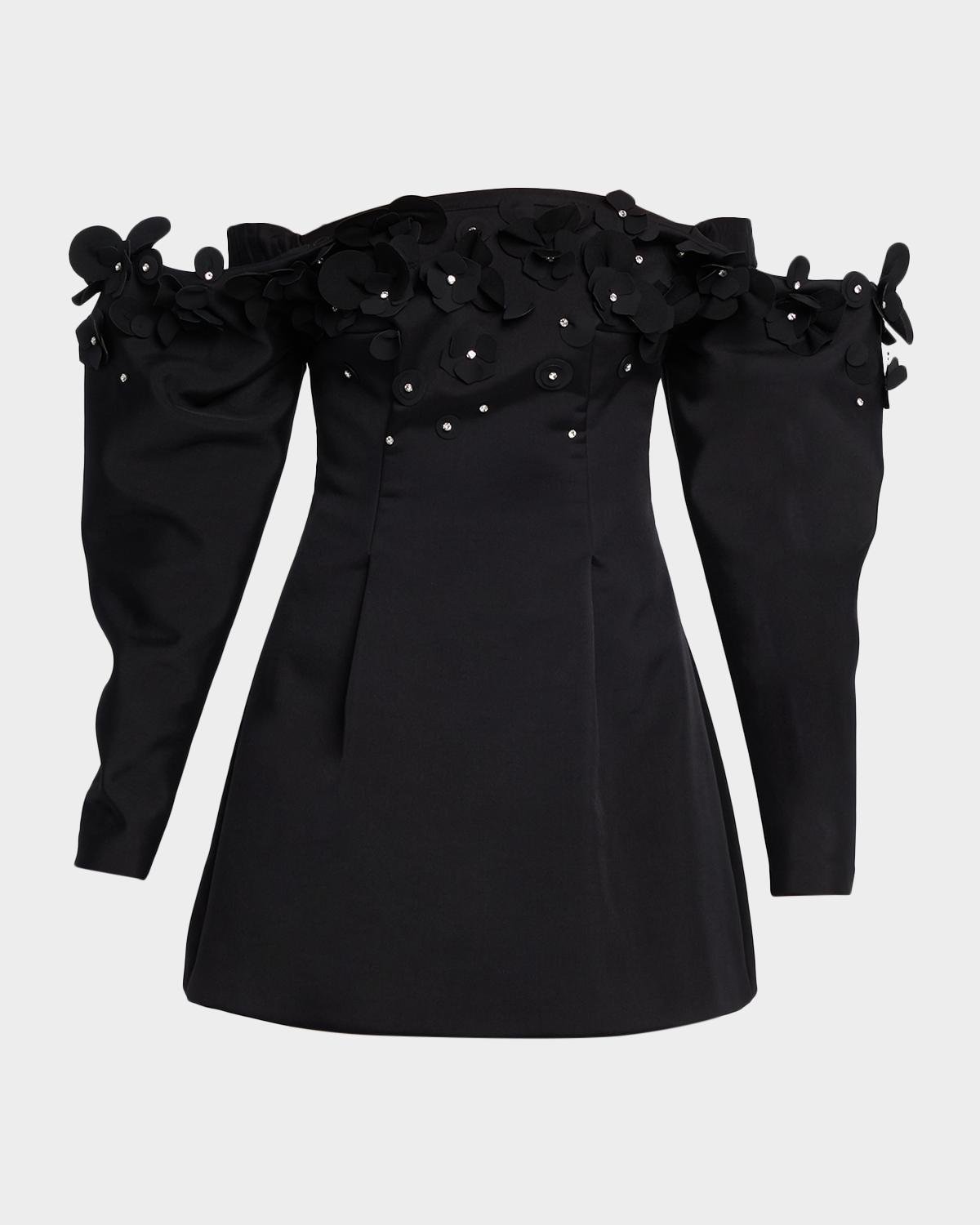 Acler Bunowen 3D-Floral Off-The-Shoulder Cotton-Blend Mini Dress