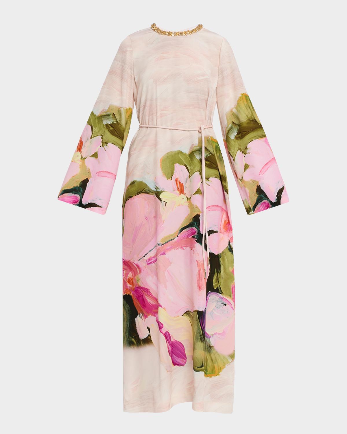 Acler Regan Embellished Floral Tie-Waist Maxi Dress
