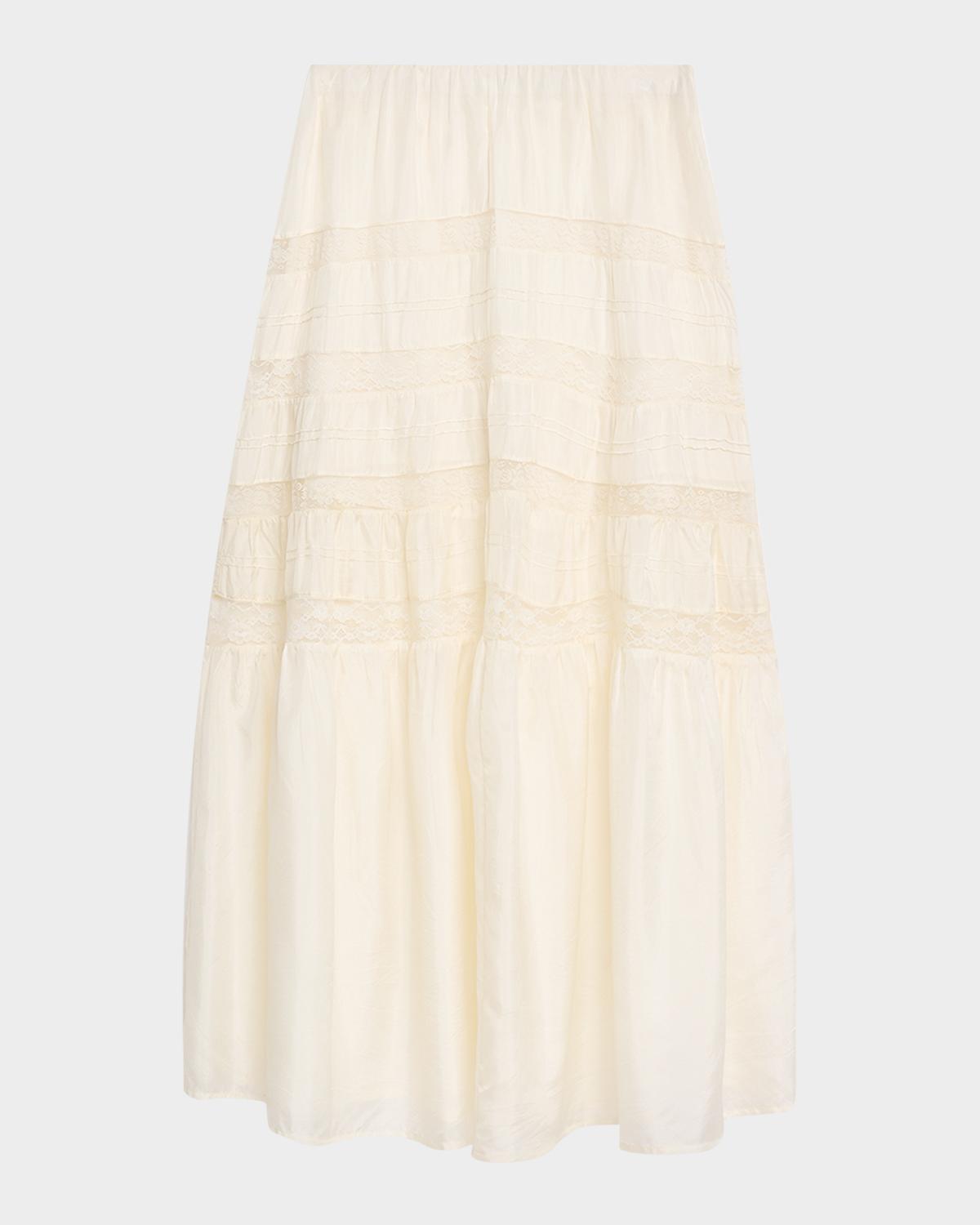 LoveShackFancy Nivine Silk Lace Maxi Skirt