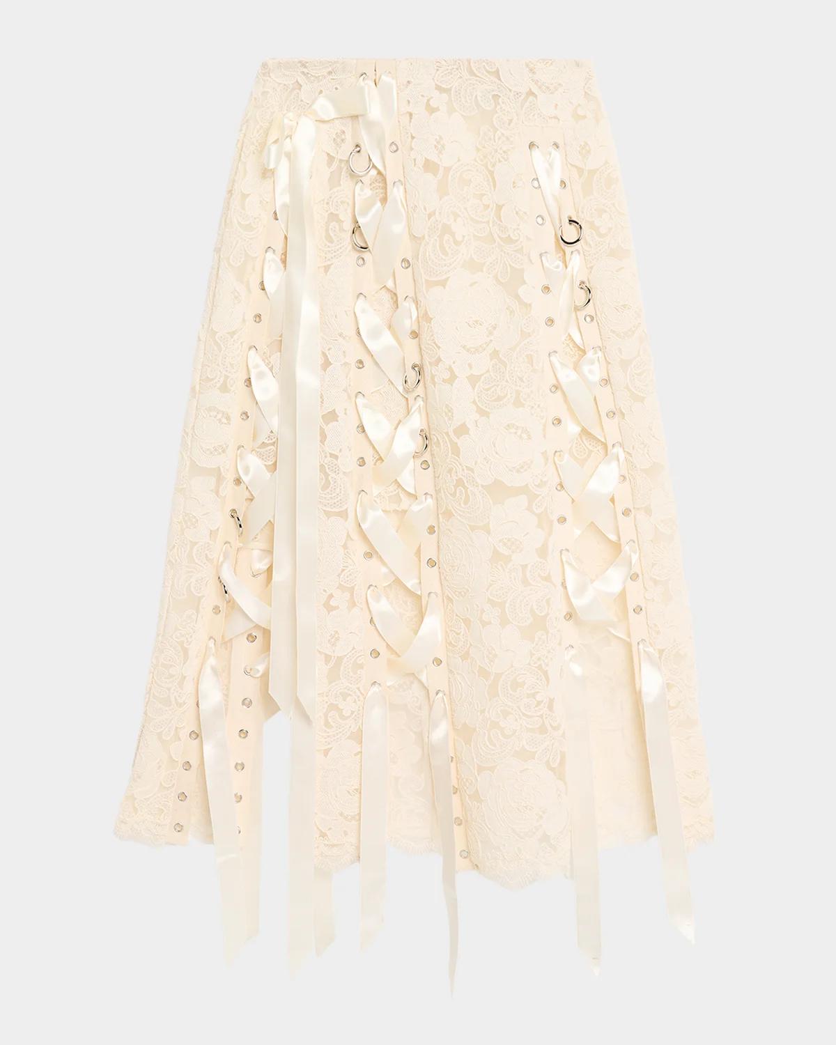 Simone Rocha Unravelling Ribbon Ring Lace Midi Skirt
