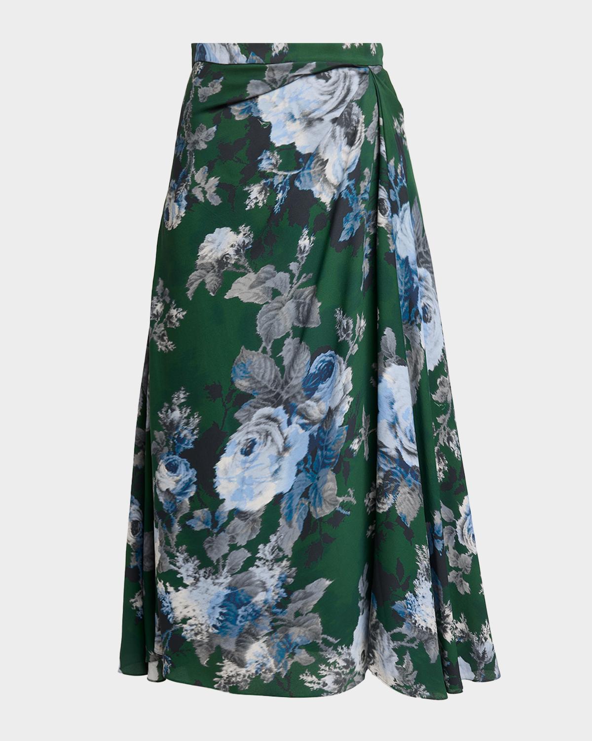 Erdem Floral Draped Crepe Midi Skirt