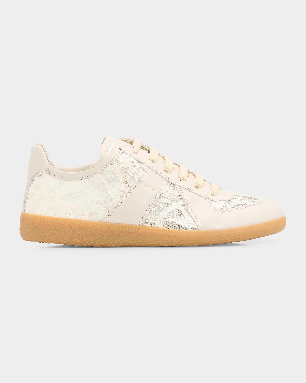 Maison Margiela Replica Lace-Trim Leather Sneakers