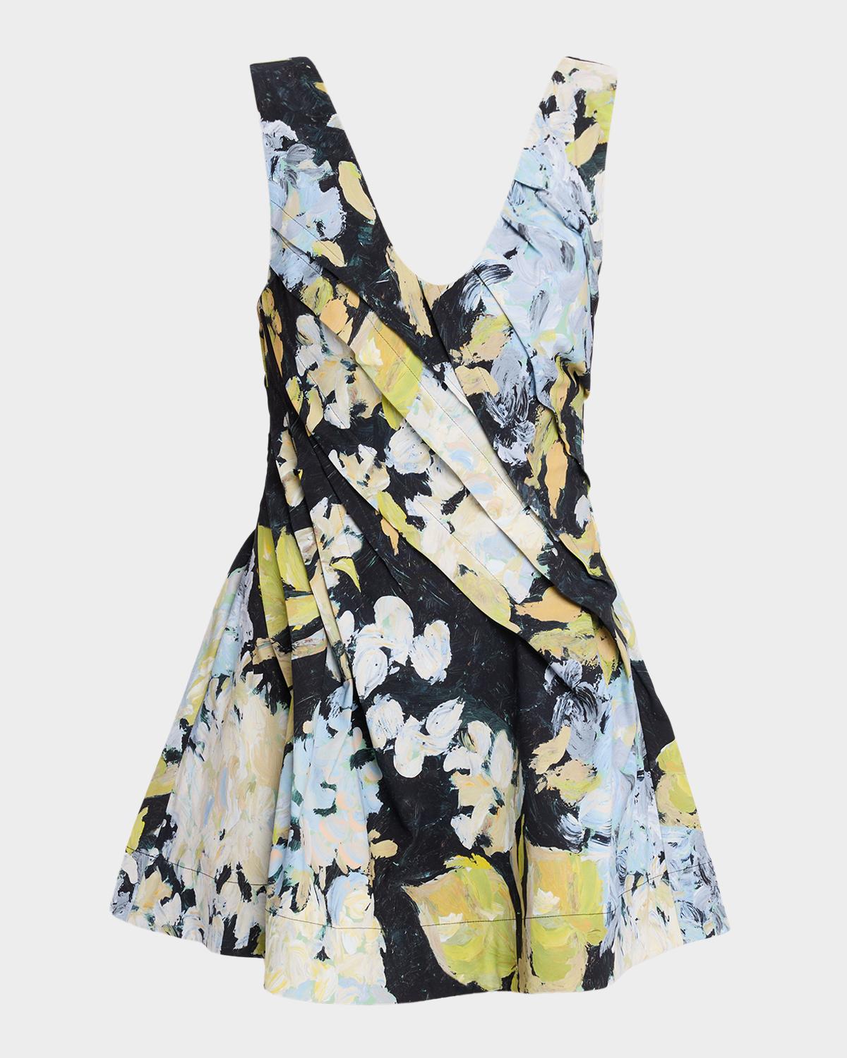 Acler Benier Pleated Floral Mini Dress