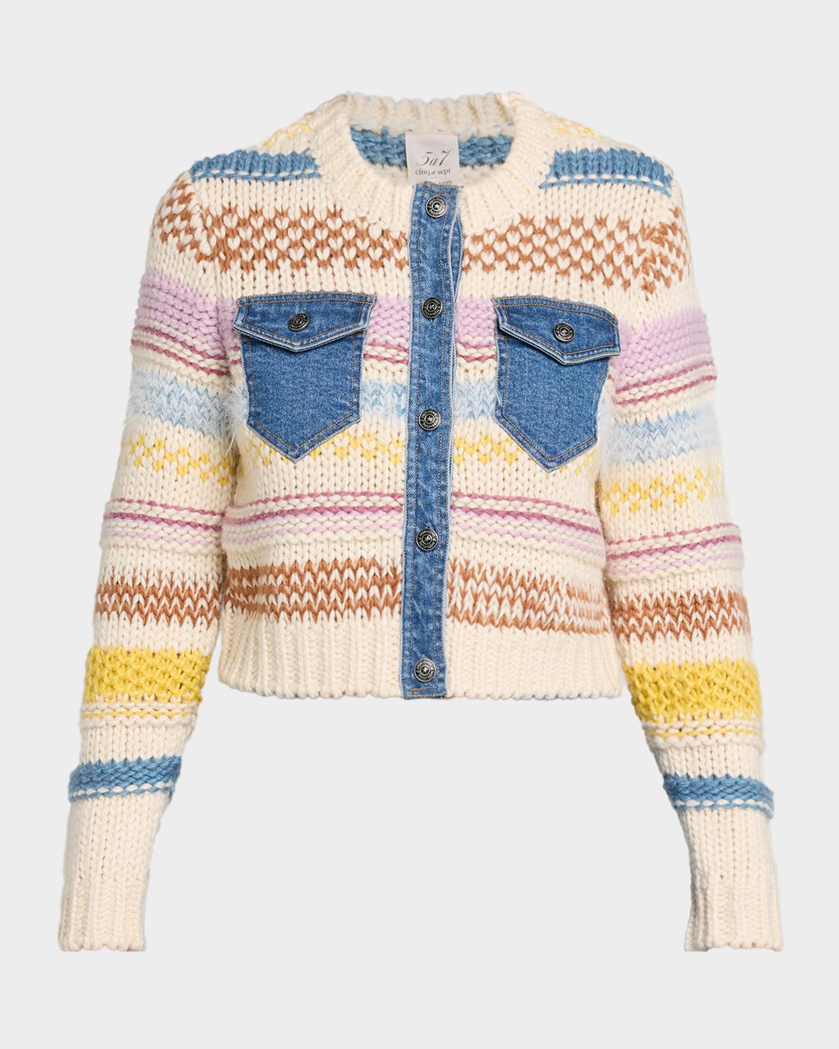 Cinq à Sept Suki Denim & Wool Combo Cardigan