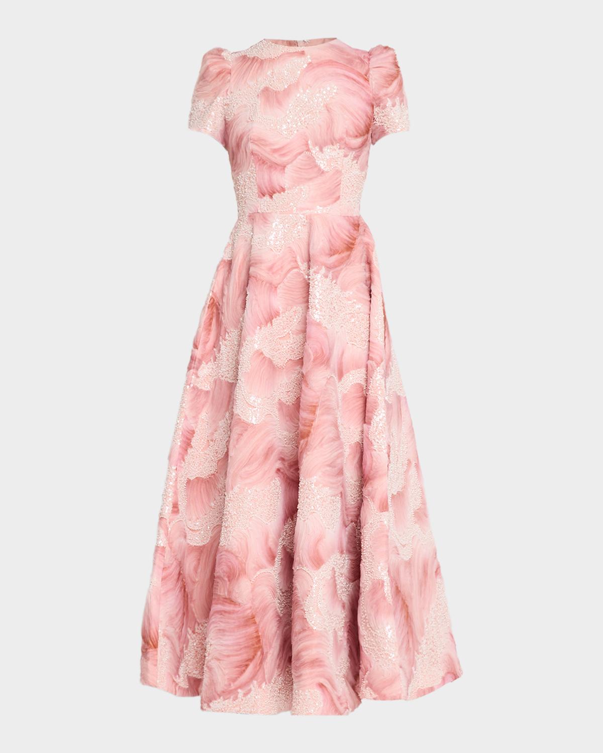 HELSI Eleanor Puff-Sleeve Fit & Flare Floral Gown