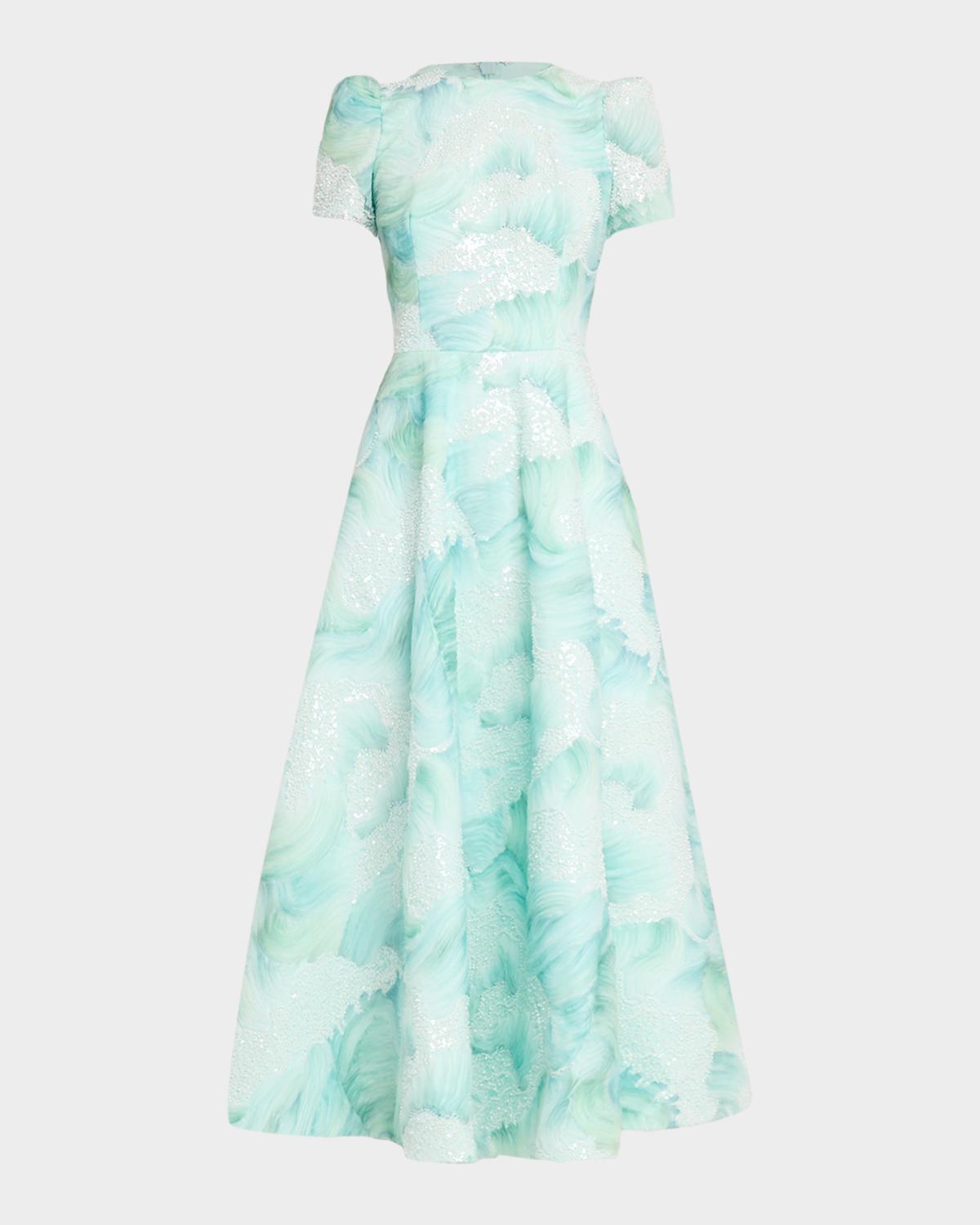 HELSI Eleanor Puff-Sleeve Fit & Flare Floral Gown
