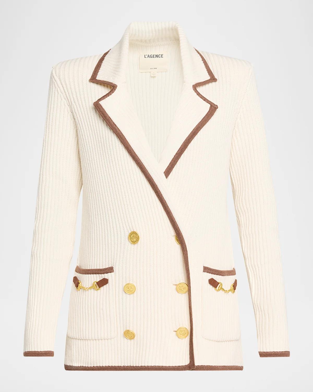 L & Apos;agence Ranch Knit Blazer In Ivory/dark Camel