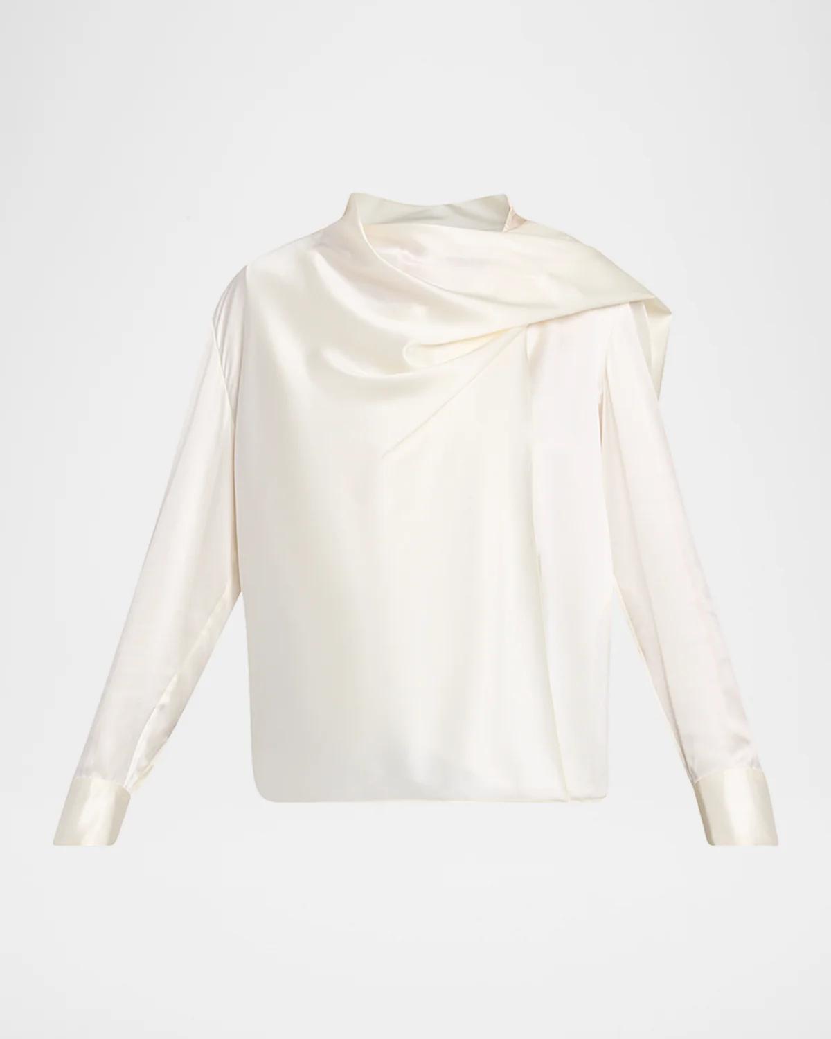 Nadine Silk Draped Top in Off-White - White 6 US