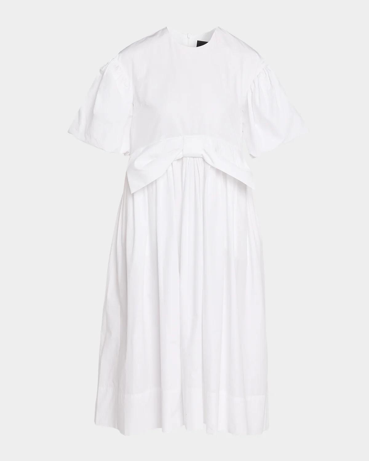 Simone Rocha Puff-Sleeve Gathered Bow Cotton Midi Dress