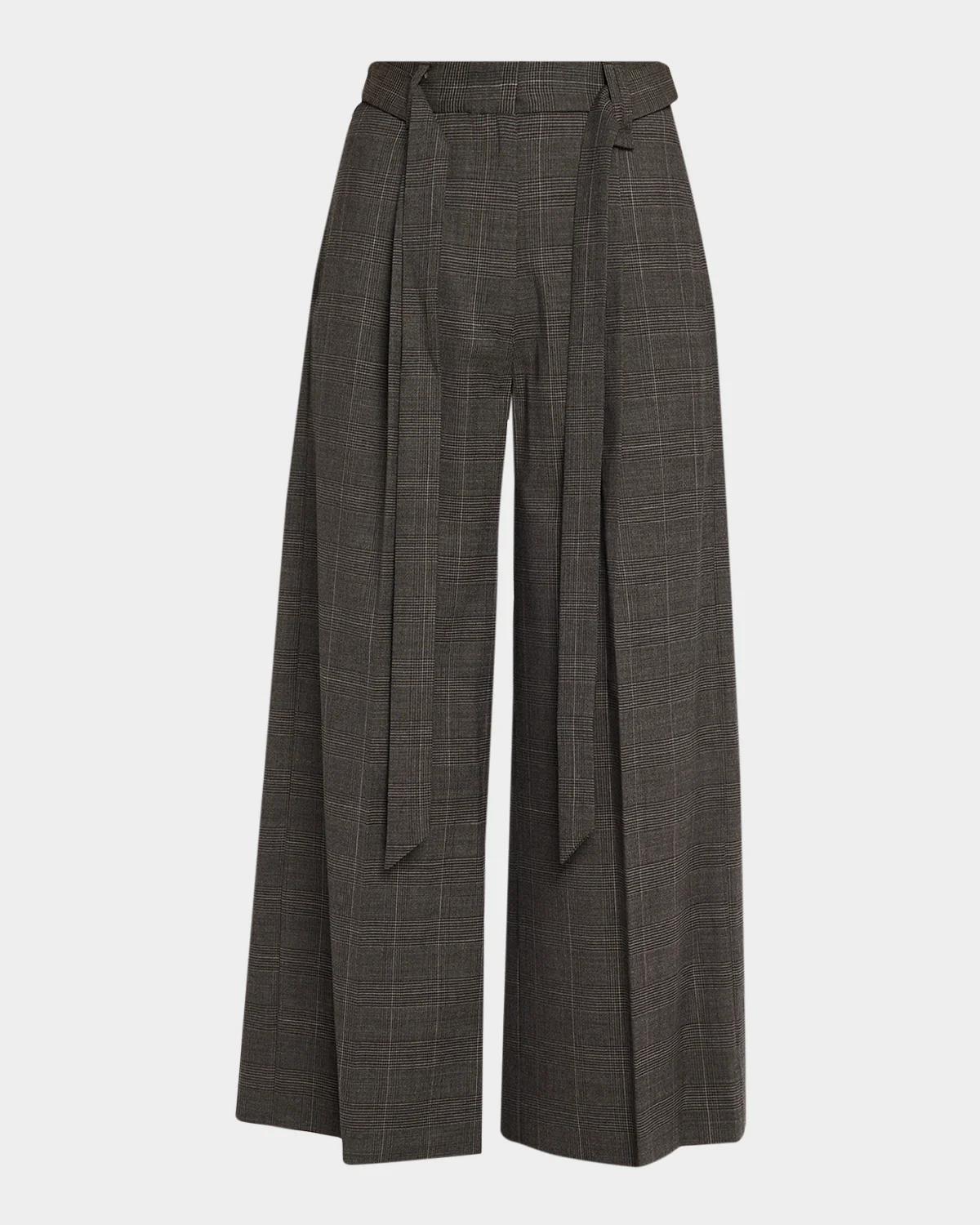 Simone Rocha Prince Of Wales Check Wool Wide-Leg Crop Trousers With Belt