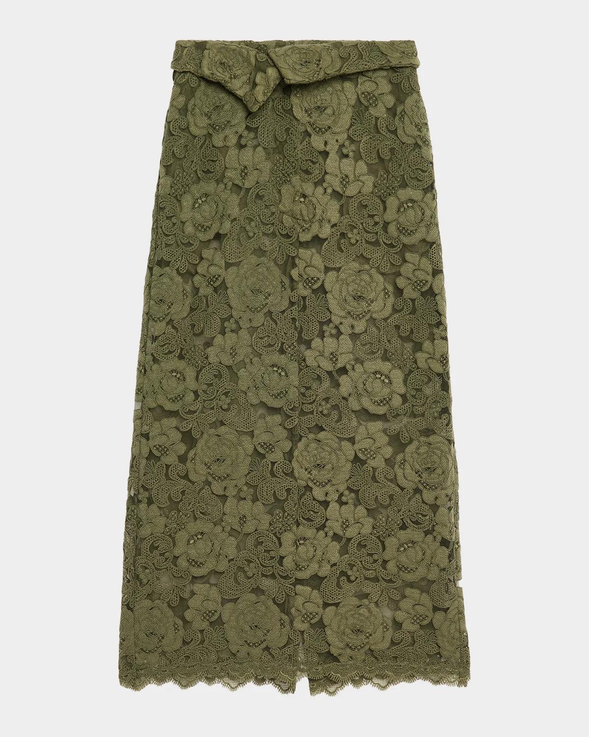 Simone Rocha Peeling Waist Lace Midi Skirt
