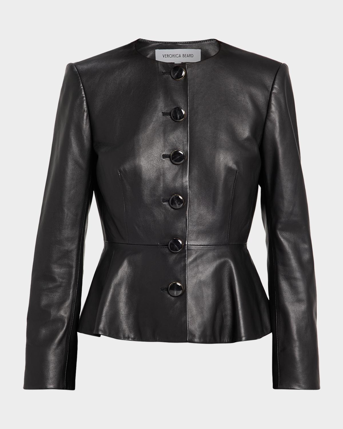 Veronica Beard Quinn Leather Peplum Jacket