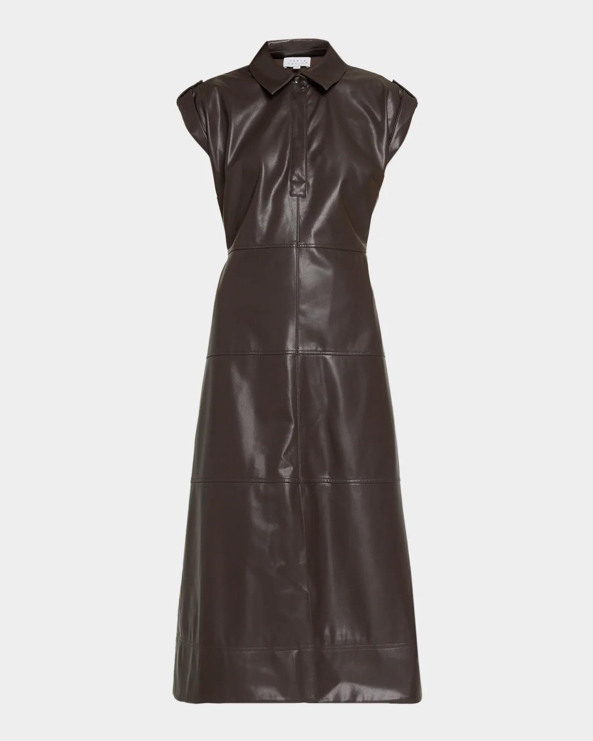 Tanya Taylor Shivi Faux-Leather Midi Dress
