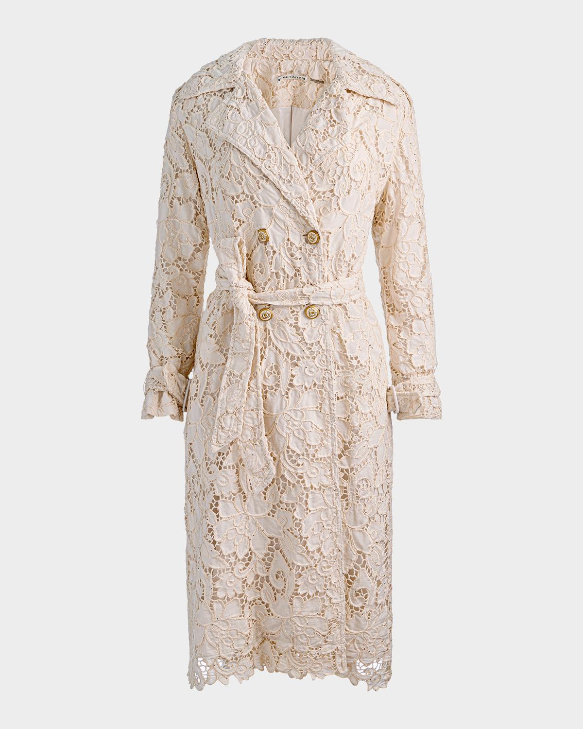 ALICE + OLIVIA Keith Eyelet Midi Trench Coat