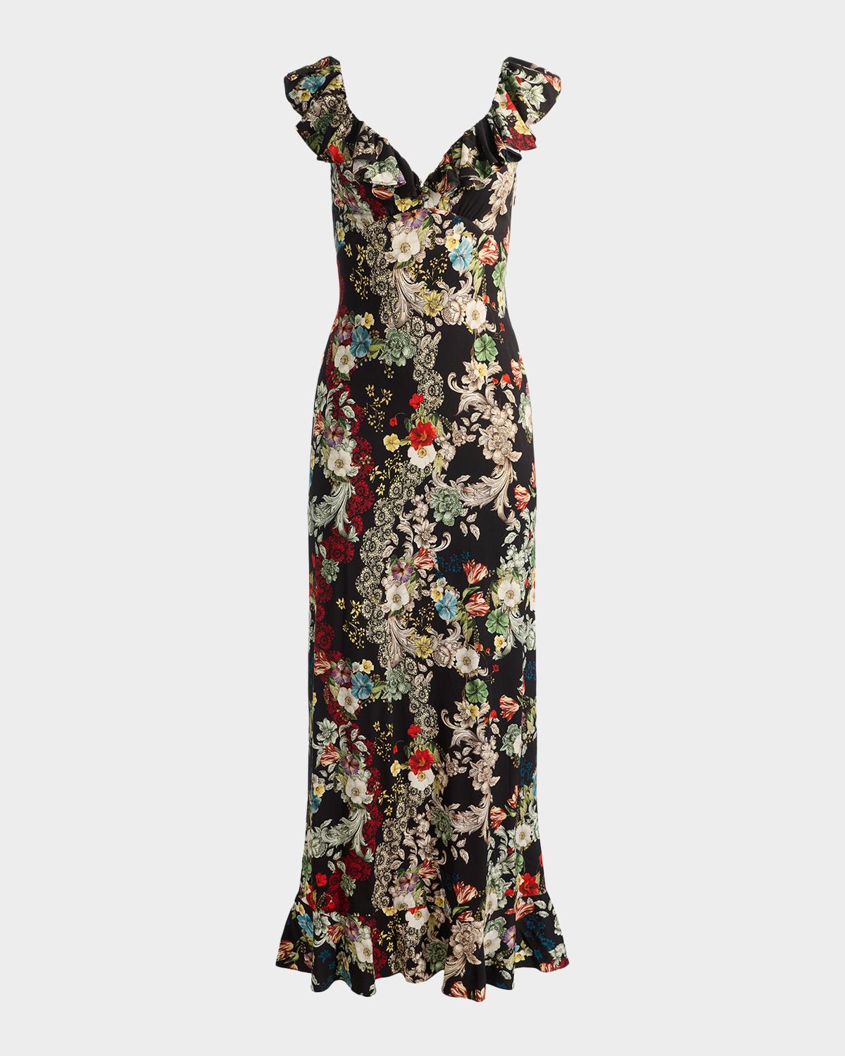 ALICE + OLIVIA Gemma Floral Ruffle-Trim Maxi Dress