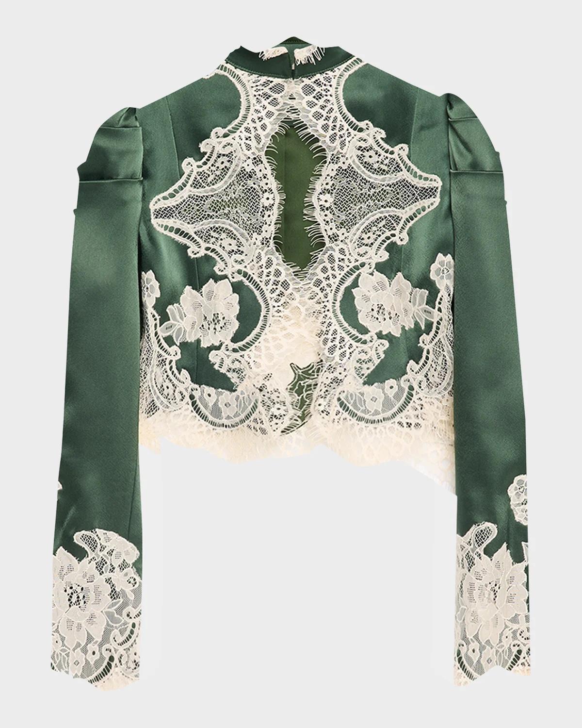 ALICE + OLIVIA Thomasina Lace-Trimmed Crop Jacket