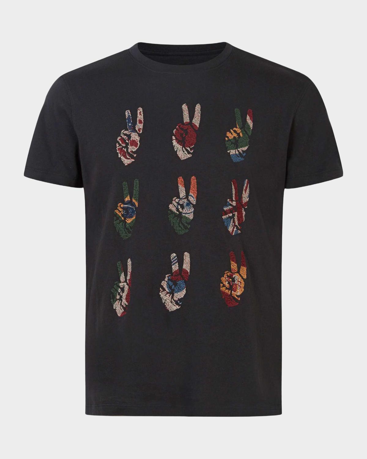 John Varvatos Men's Embroidered Peace Hand Crewneck Tee