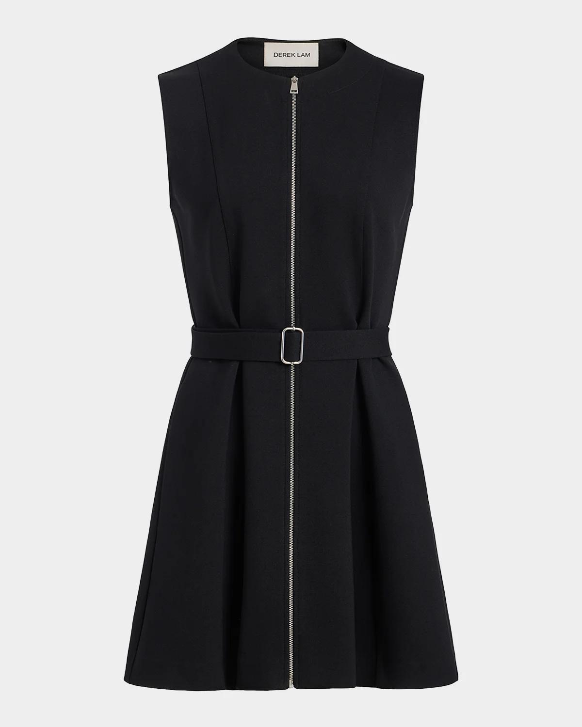 Derek Lam 10 Crosby Deeda Ponte Zip-front Mini Dress In Black