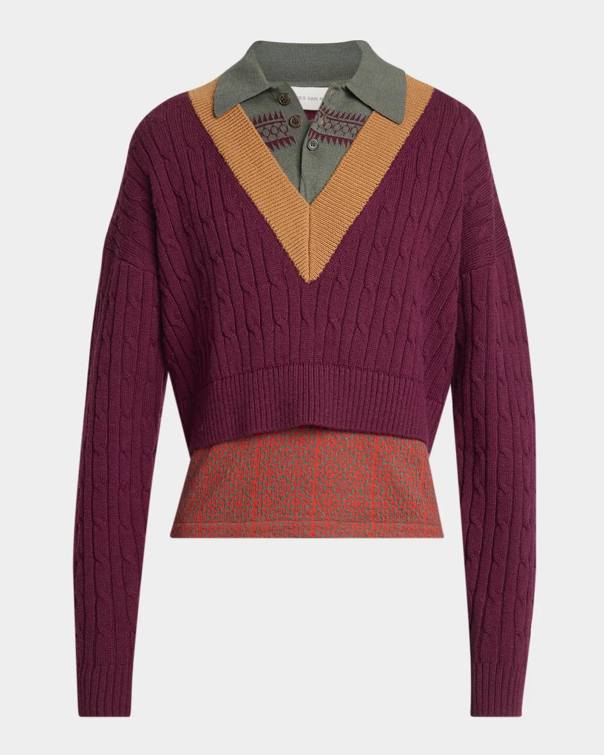 Dries Van Noten Men's Layered Polo Sweater