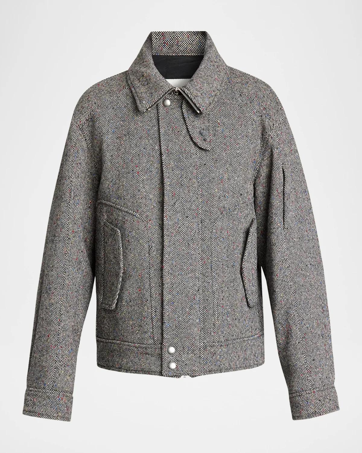 Dries Van Noten Men's Tweed Wool Full-Zip Jacket
