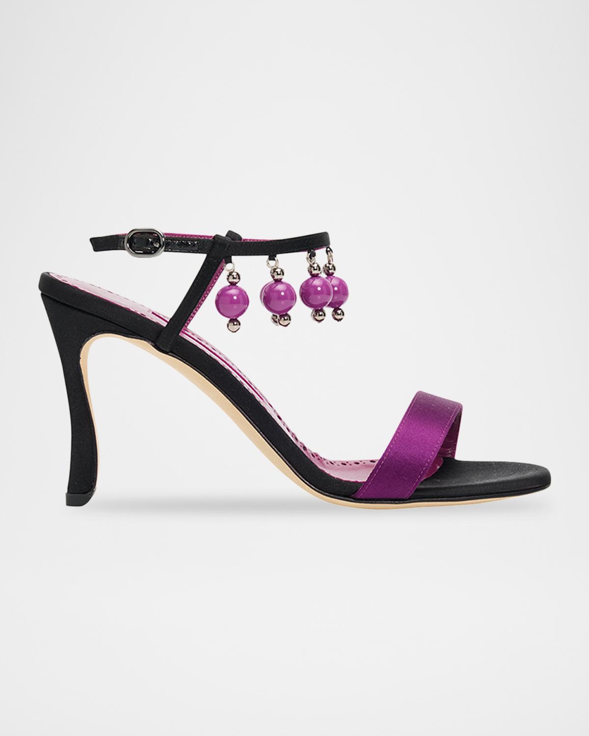 Manolo Blahnik 90mm Kasasan Beaded Satin Sandals