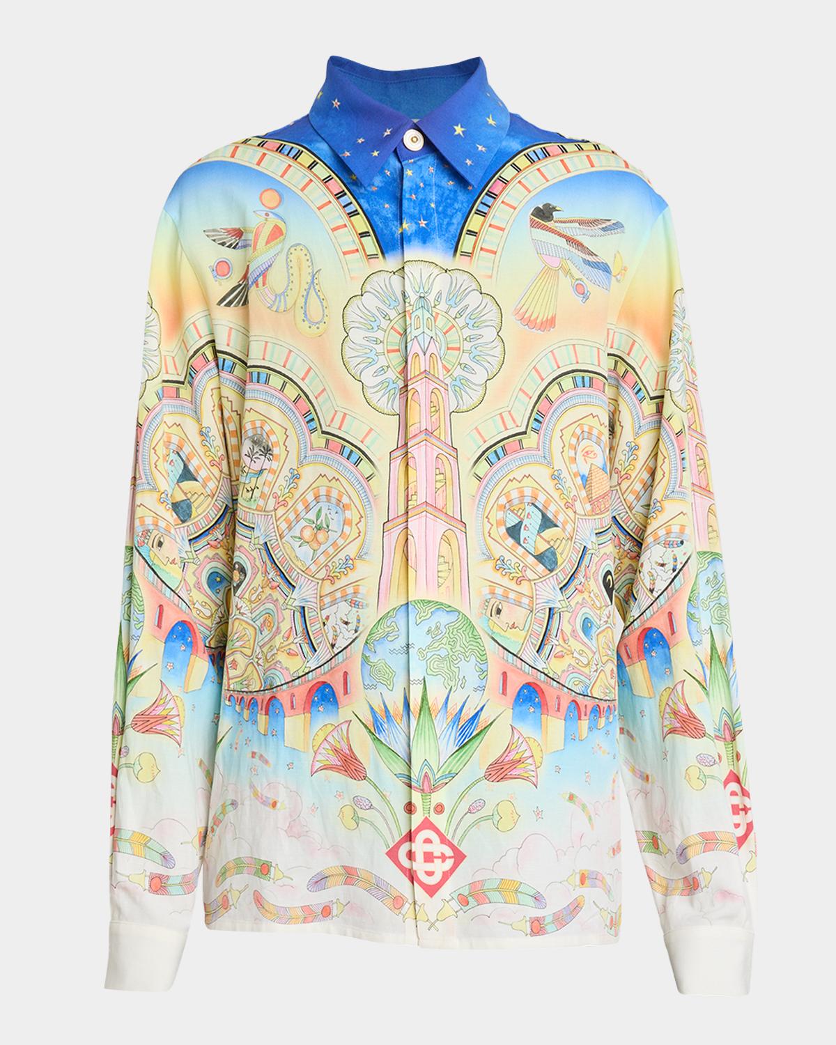 Men & apos;s Printed Silk Button-Front Shirt