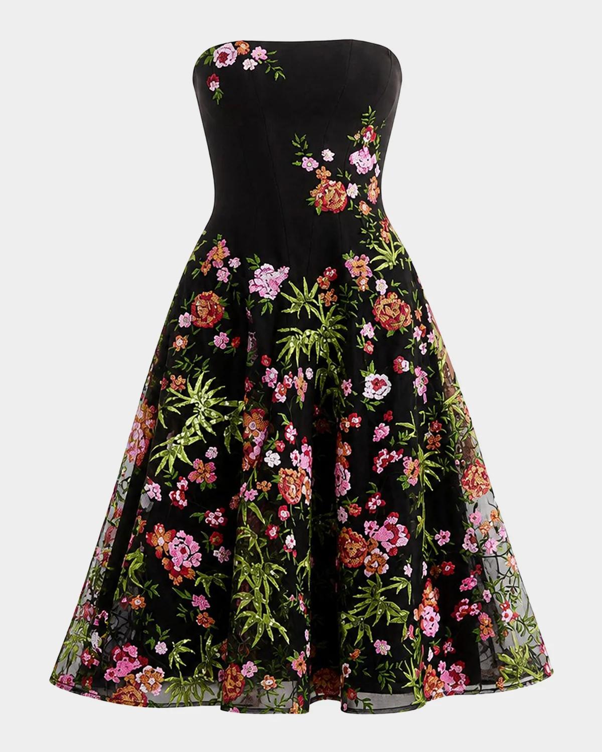 HELSI Blair Strapless Floral Applique Midi Dress