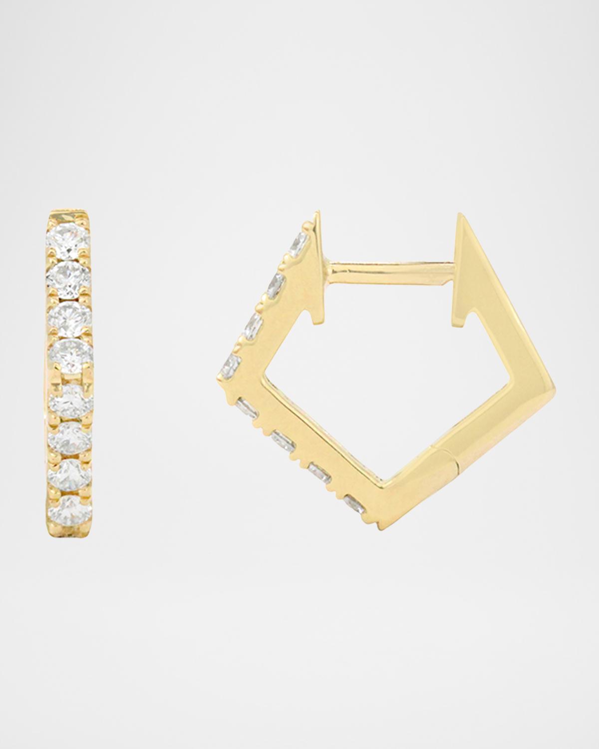 14K Yellow Gold White Diamond Pentagon Huggie Earrings