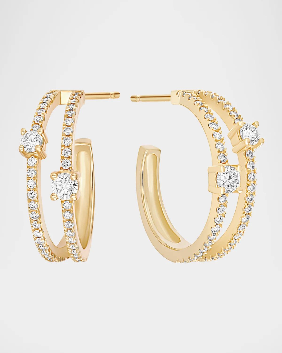14K Double-Row Diamond Small Hoop Earrings, 18.5mm