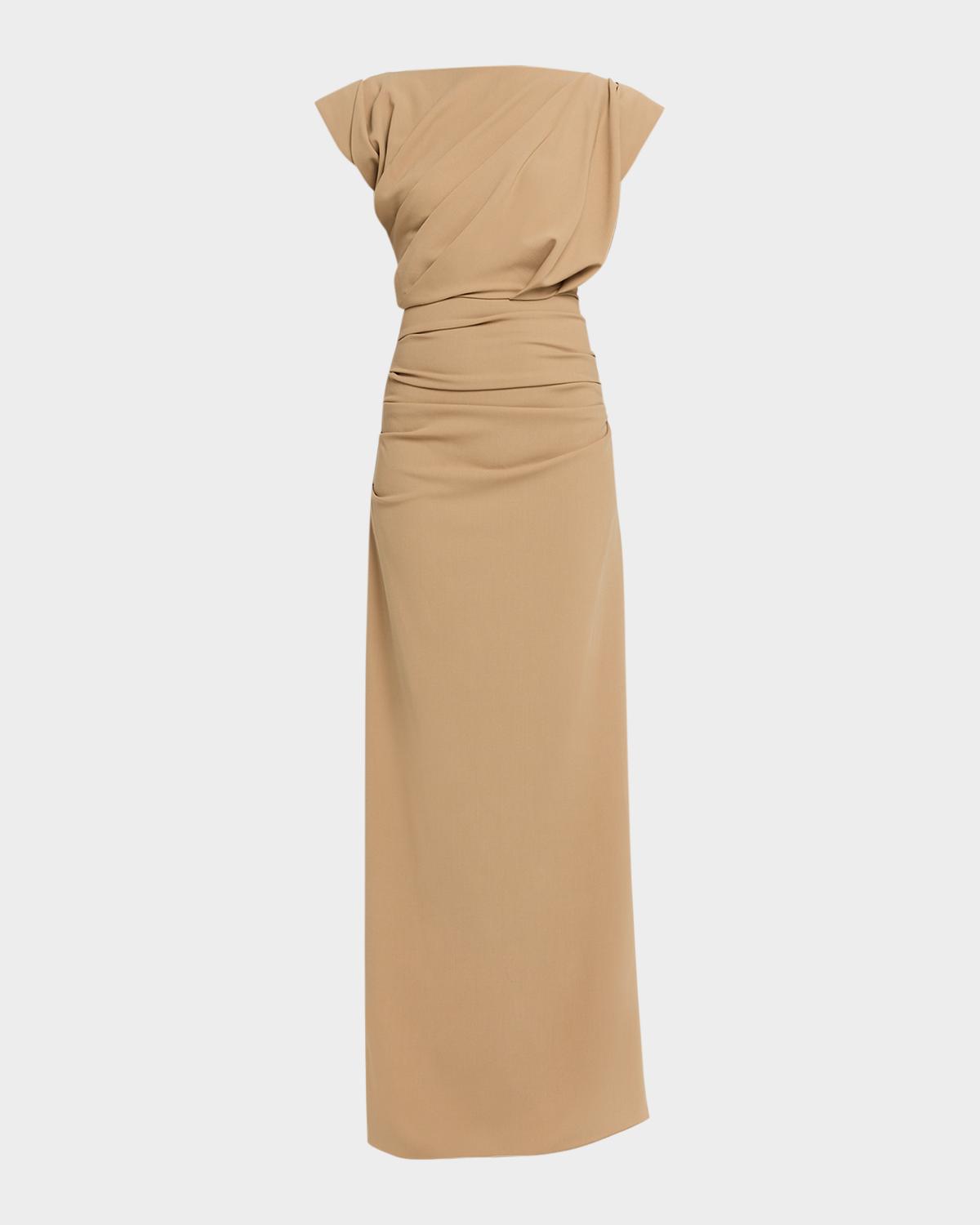 Michael Kors Collection Draped Cap-Sleeve Wool Column Gown