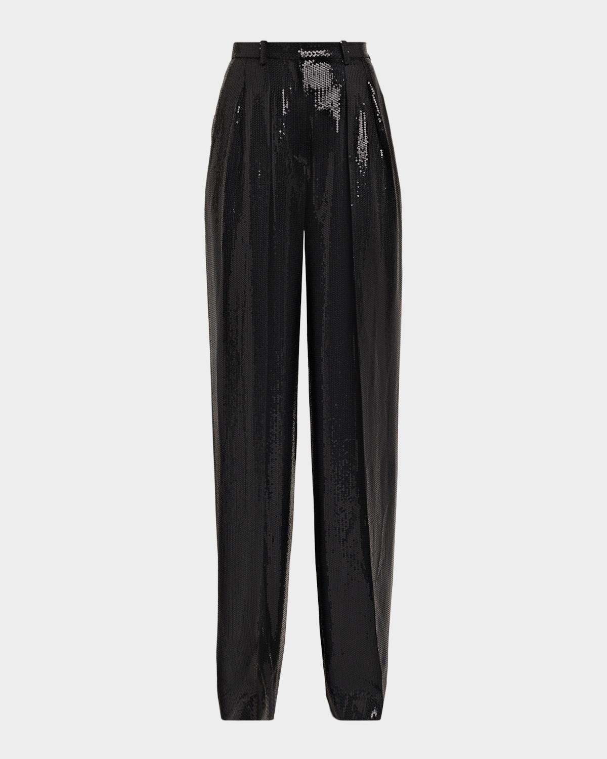 Michael Kors Collection High-Rise Pleated Sequined Wide-Leg Trousers