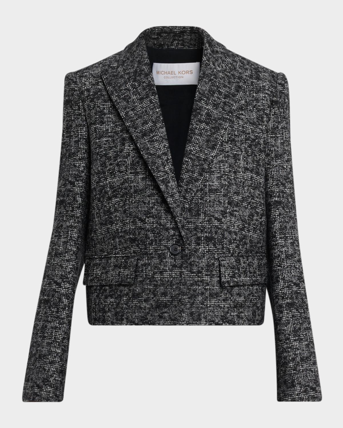 Michael Kors Collection Glen Plaid Wool Single-Breasted Cutoff Jacket