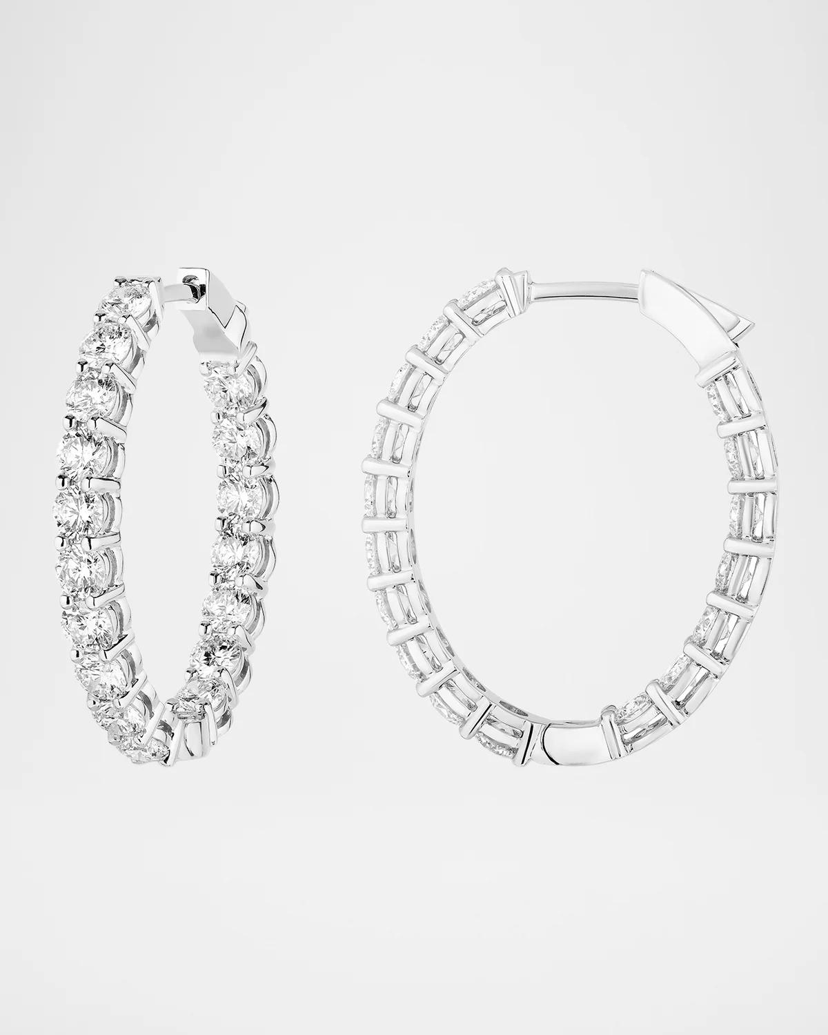 18K White Gold Inside-Out Diamond Oval Hoop Earrings, 5.1tcw