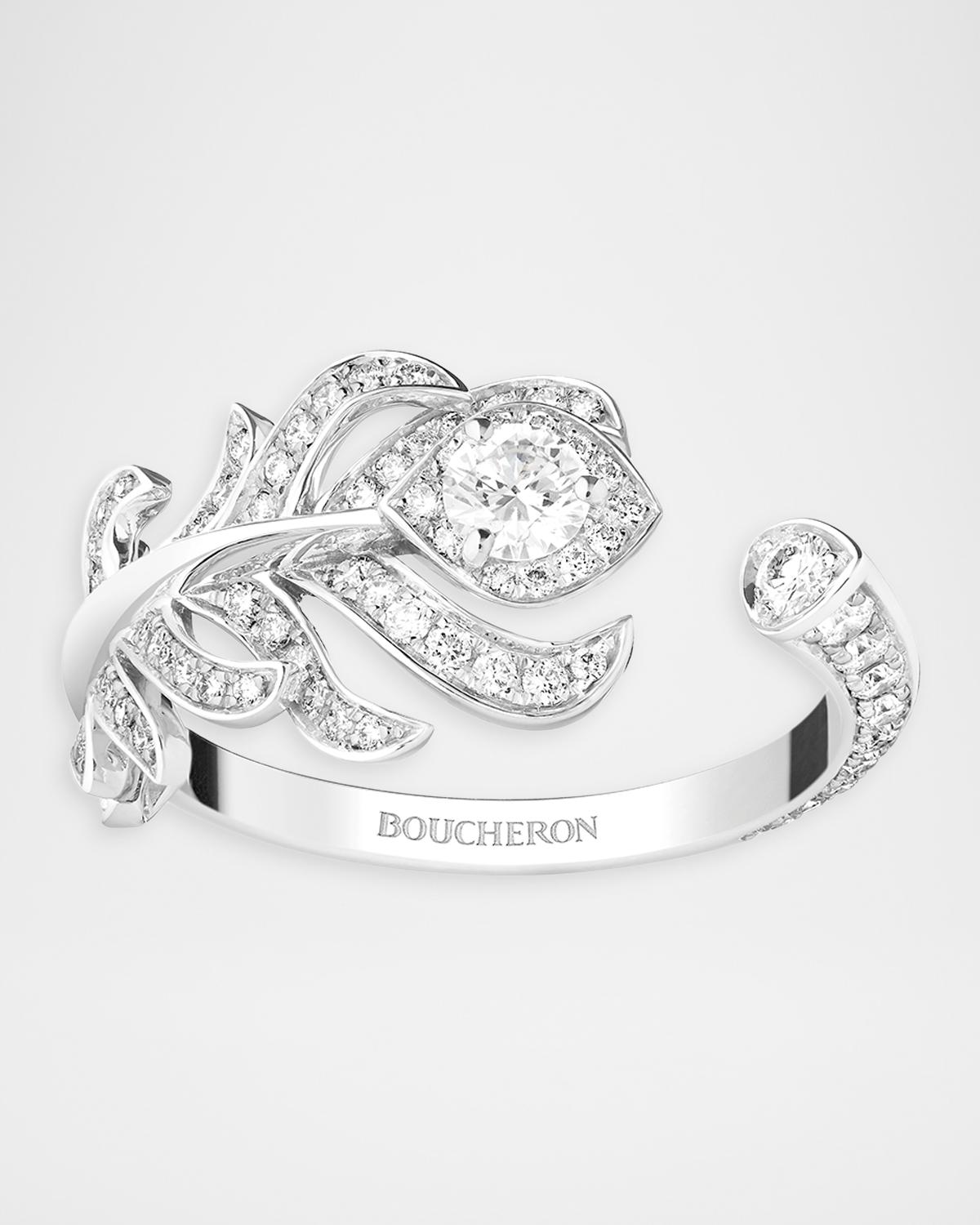 Plume de Paon 18K White Gold Ring with Diamonds, Size EU 49