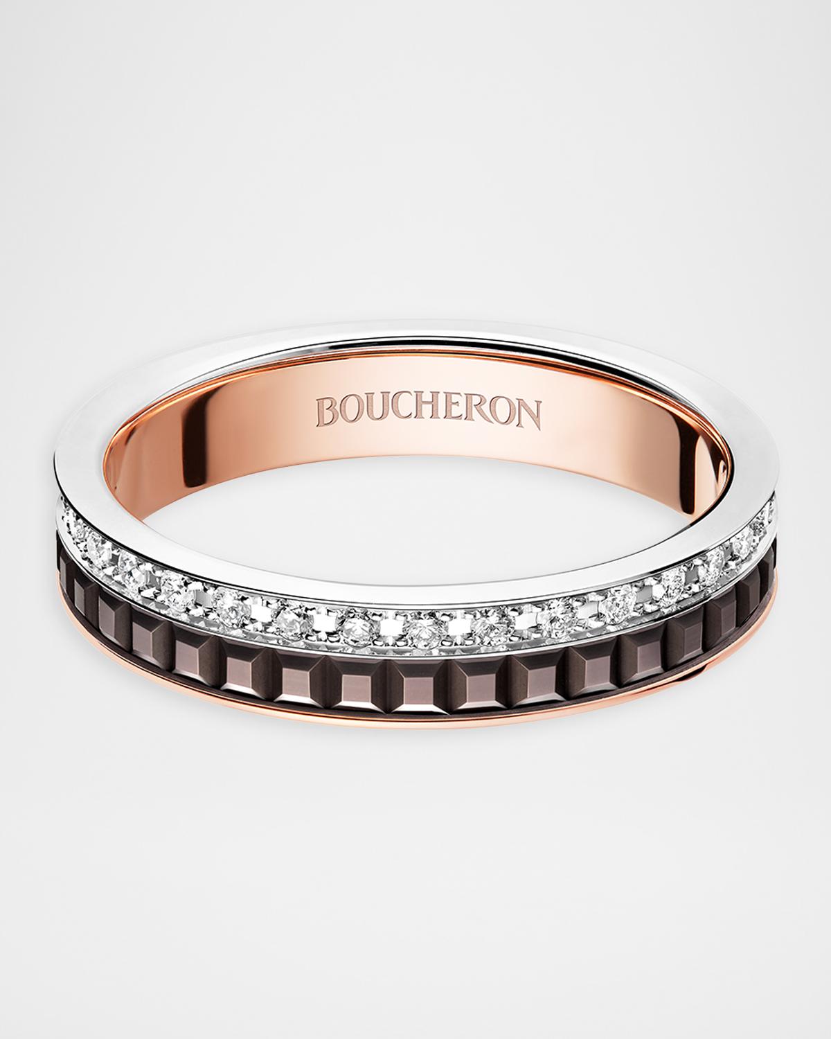 Quatre Classique 18K Wedding Band with Diamonds and Brown PVD, Size EU 45