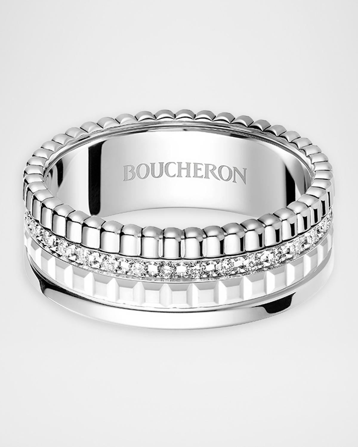 Quatre White Edition 18K White Gold HyCeram and Diamond Ring, Size EU 51