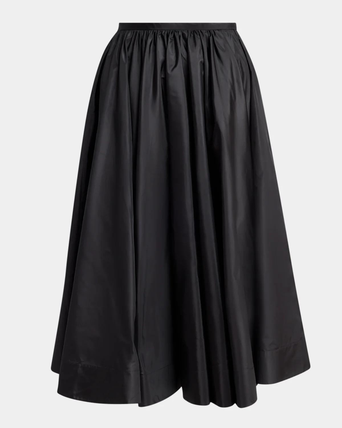 Silk Taffeta Full Midi Skirt