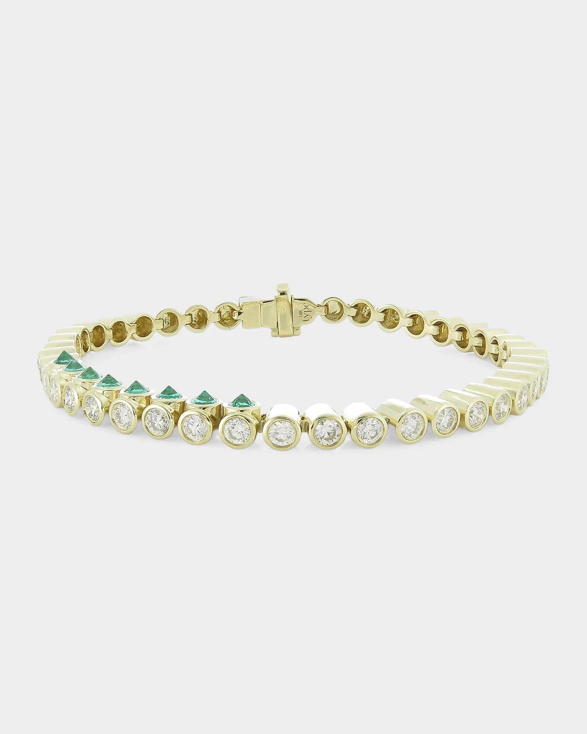 Tubbo Sideway 14K Yellow Gold, 1.68 TCW Diamond &amp; Emerald Tennis Bracelet