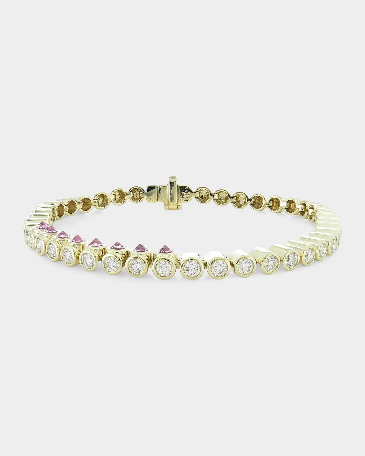 Tubbo Sideway 14K Yellow Gold, Pink Sapphire & 1.68 TCW Diamond Tennis Bracelet