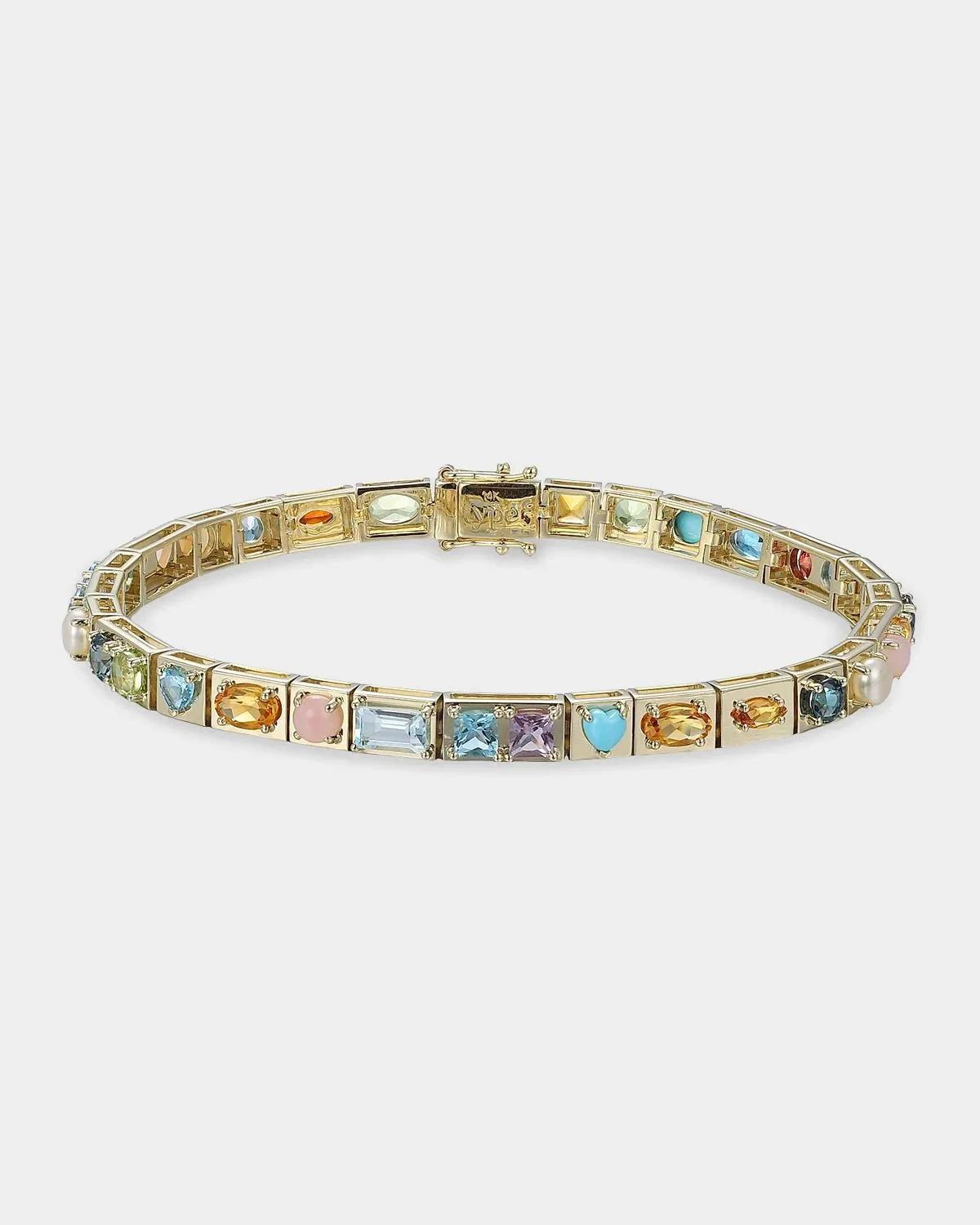 14K Yellow Gold LEGGO Mini Multi Stone Bracelet, 6.5"L