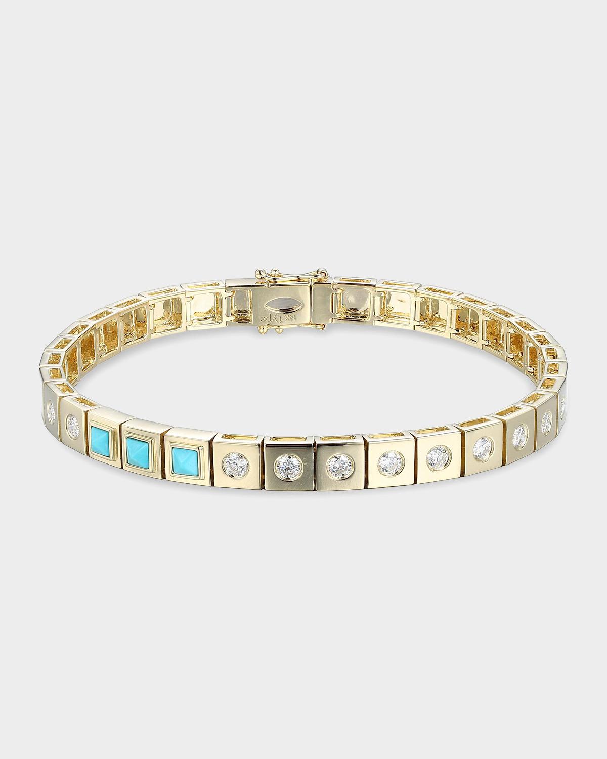 Leggo 14K Yellow Gold, Turquoise & 0.70 TCW Diamond Bracelet