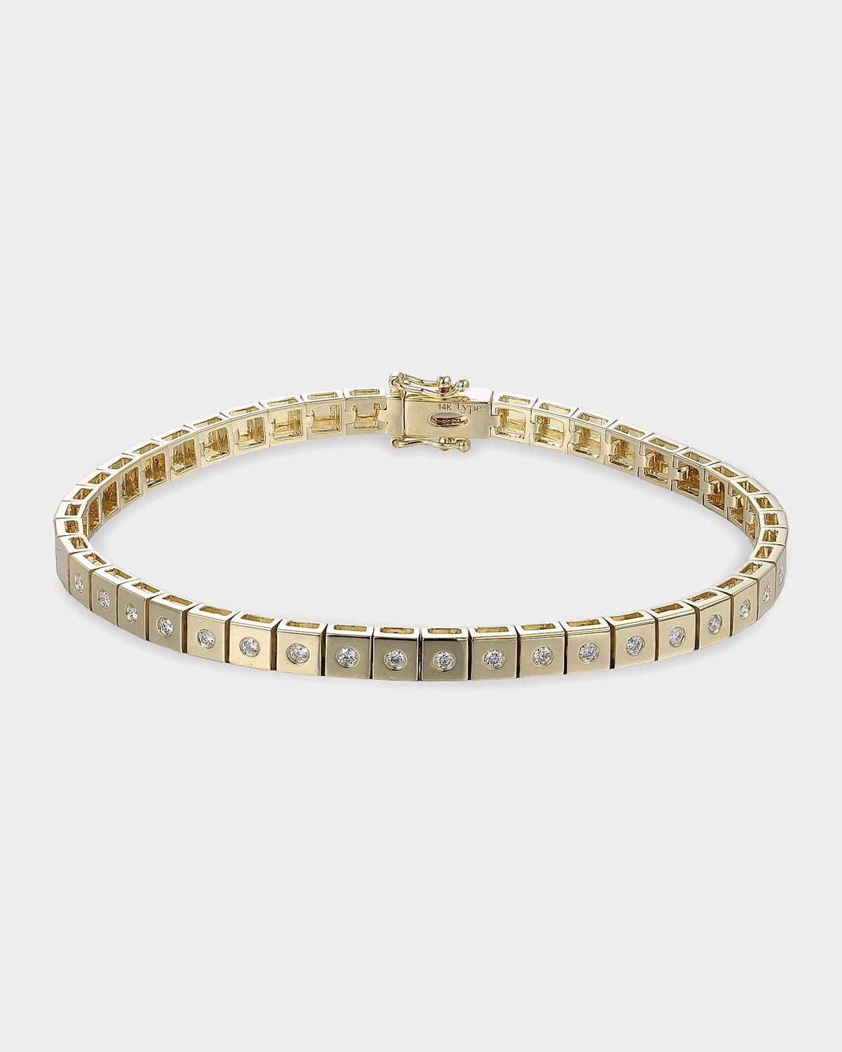 14K Yellow Gold LEGGO Mini Diamond Tennis Bracelet, 6.5"L