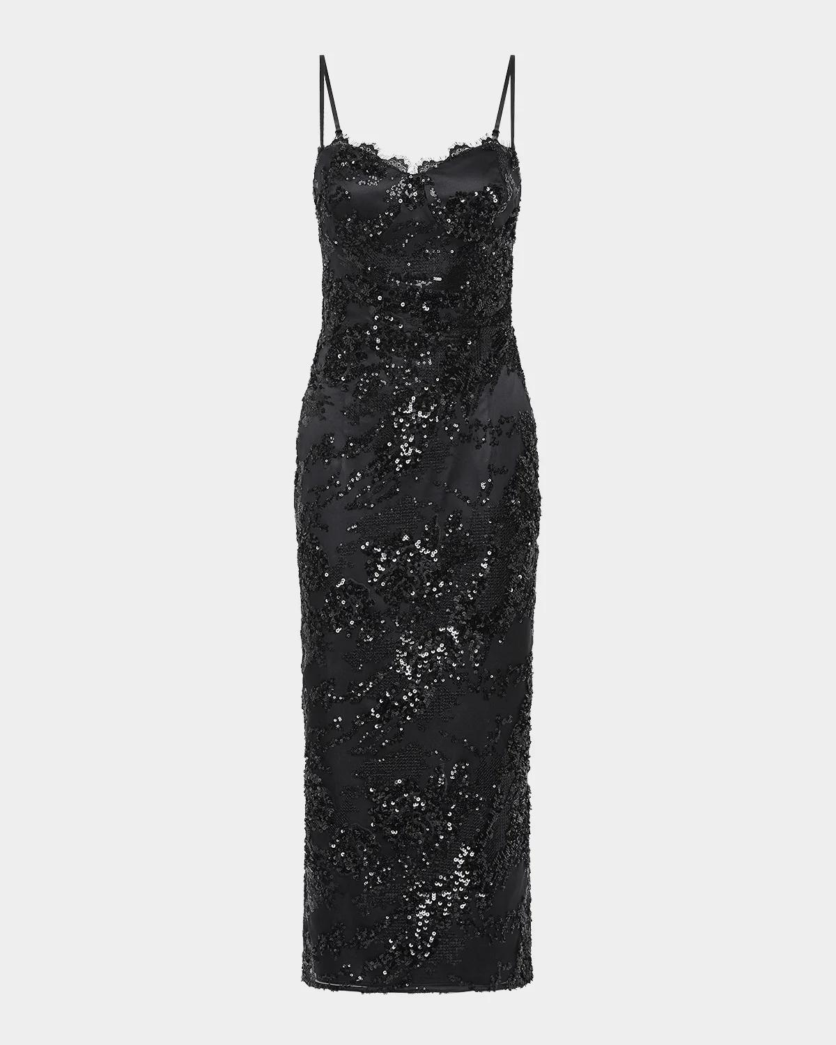 Rebecca Vallance Beau Sequin Lace Column Midi Dress
