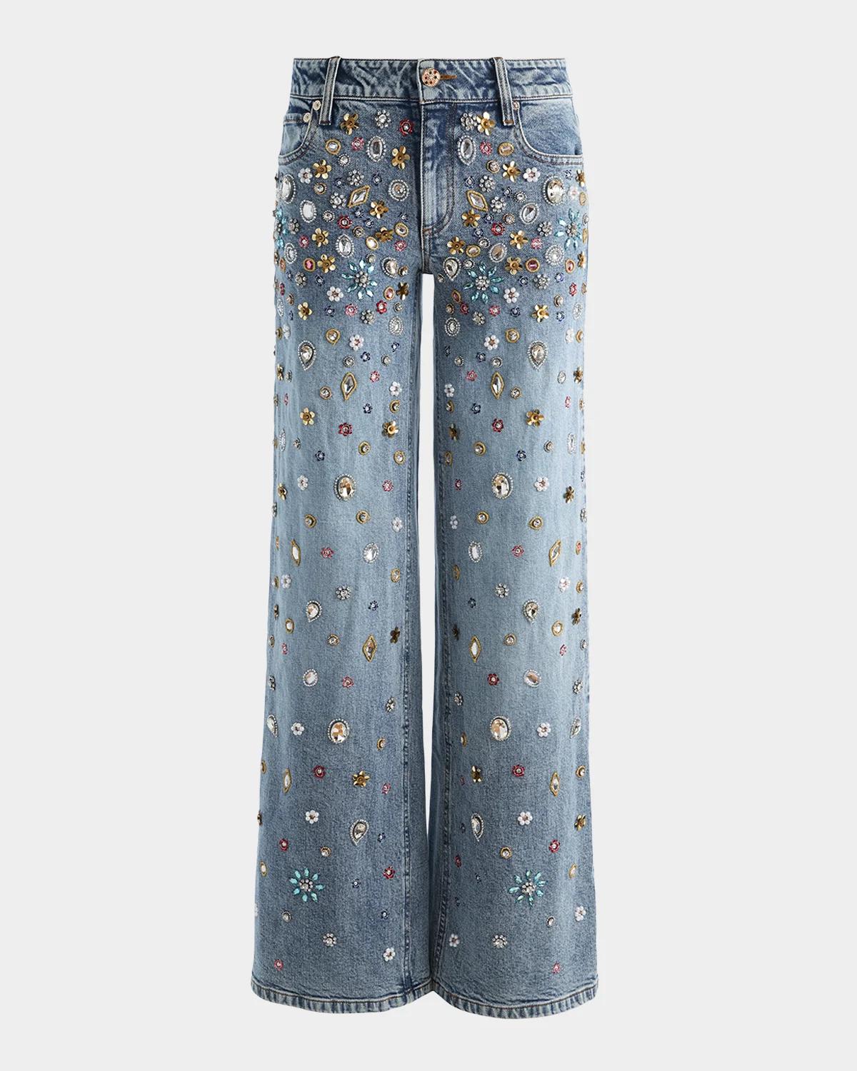 ALICE + OLIVIA Amazing Embellished Mid-Rise Baggy Jeans