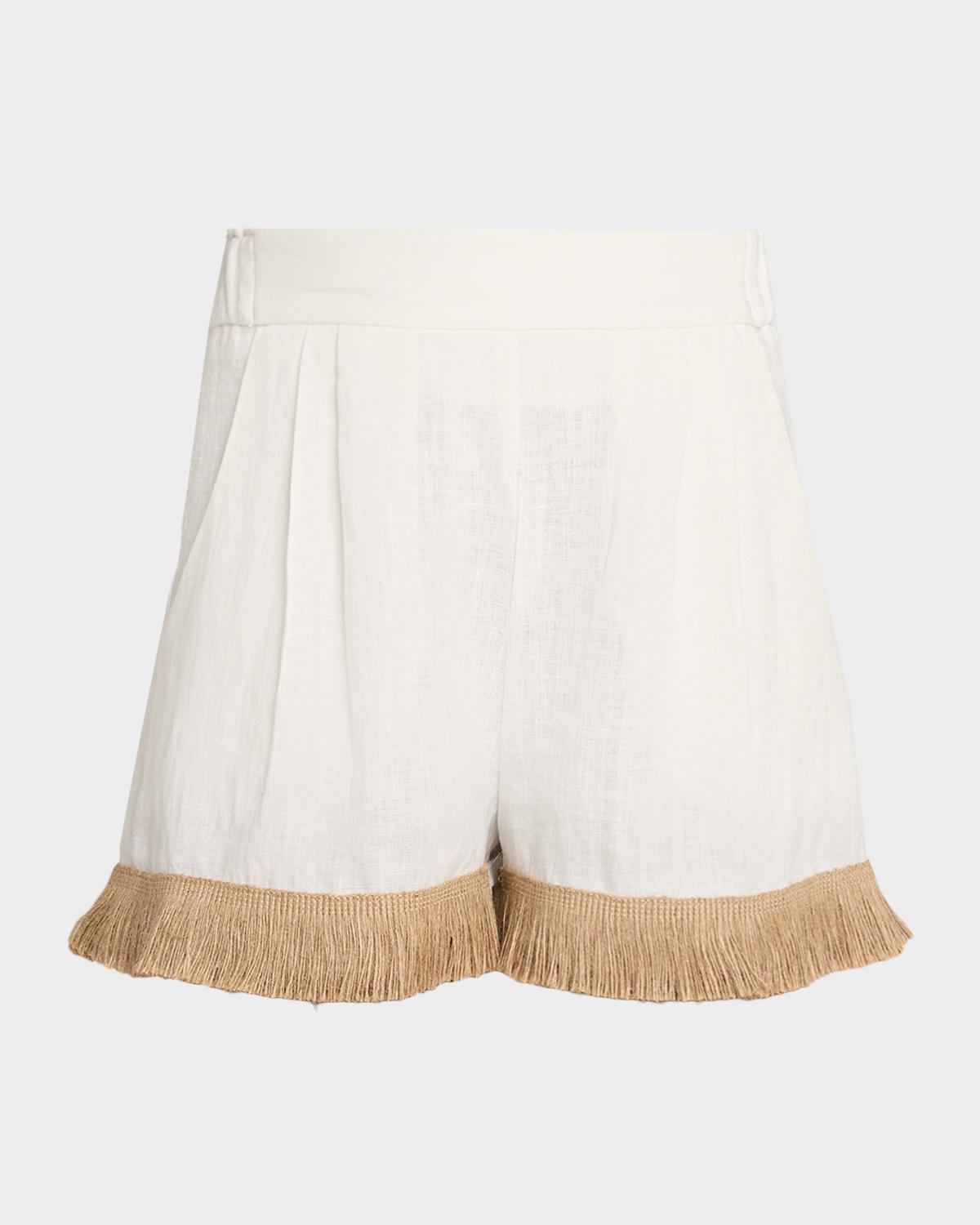 JBQ Mia Fringe-Trim Linen Shorts